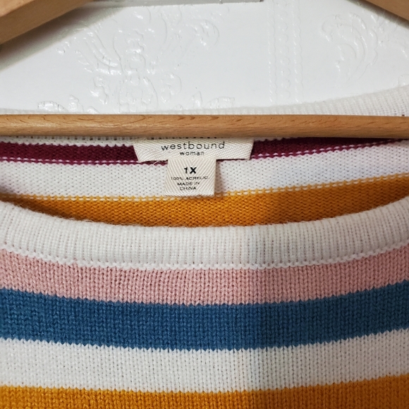 Westbound woman 1X striped colorful rainbow sweater sweatshirt top - Picture 12 of 13